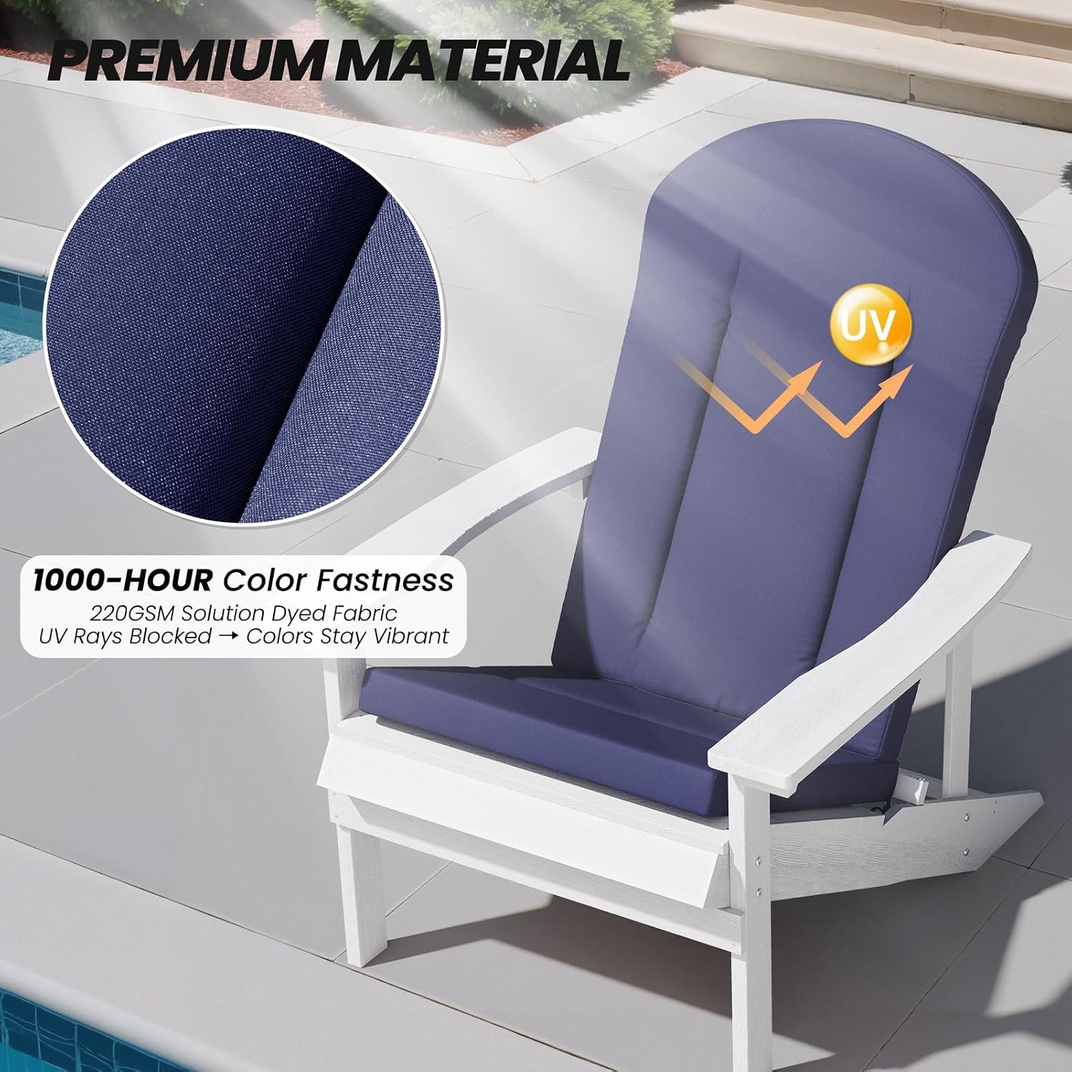 Crestlive Products 50x20 Inch Adirondack Chair Cushions Set of 2 Outdoor Rocking Chair Cushions Water Resistant