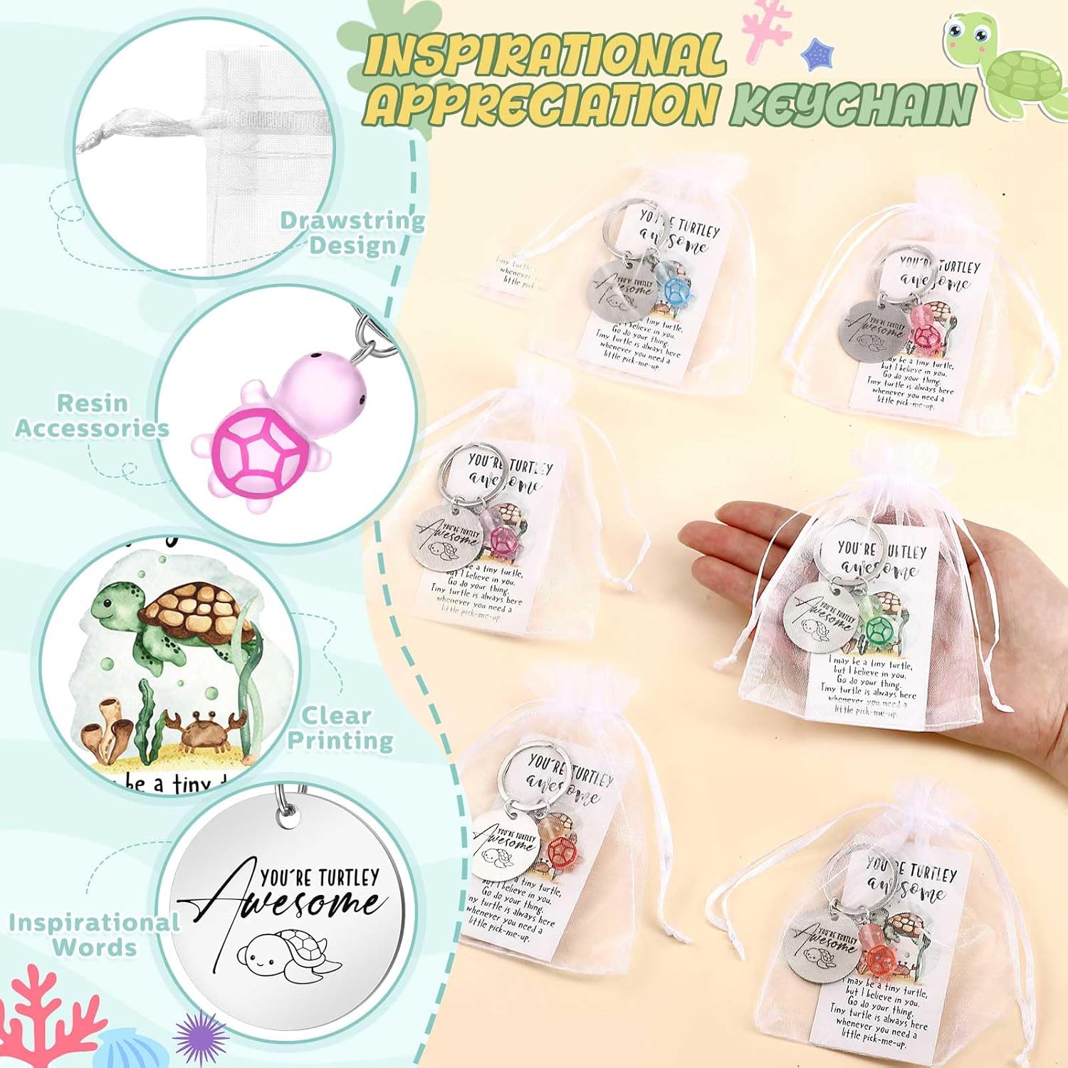 Positive Turtle Keychain Emotional Support Employee Appreciation Gift for Coworker Volunteer Team Staff - Image 3