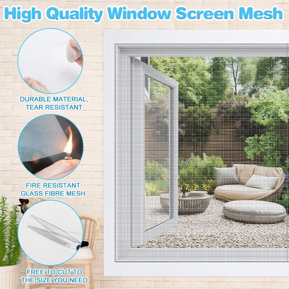 BUZIFU Fly Screen Window 100 x 120 cm Insect Protection Sold by the Metre Fibreglass Fly Screen Fabric Fly Curtain Mosquito Net with Window Cleaning Brush Protection Against Mosquitoes for Windows and - Image 3