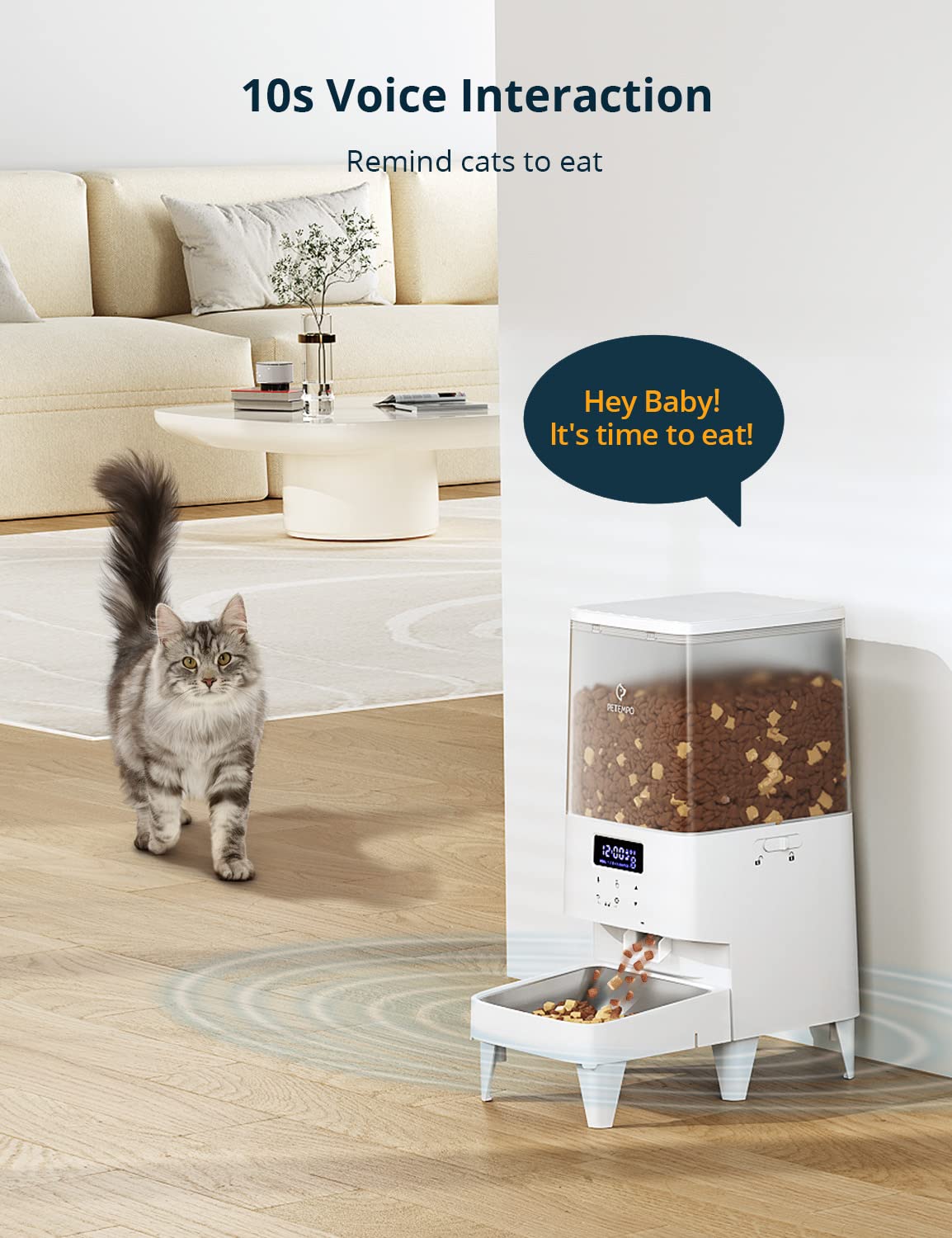 View of Automatic Cat Feeders, PETEMPO 5L Dog Feeder, Anti-Stuck Design & 10s ...