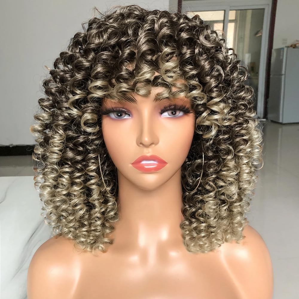 Colorfulpanda Deep Curly Afro Wigs for Women Medinum Length Natural Synthetic Hair Afro Kinky Curly Wig for Costume Wig or Daily Wear (Ash brown blonde) - Image 2