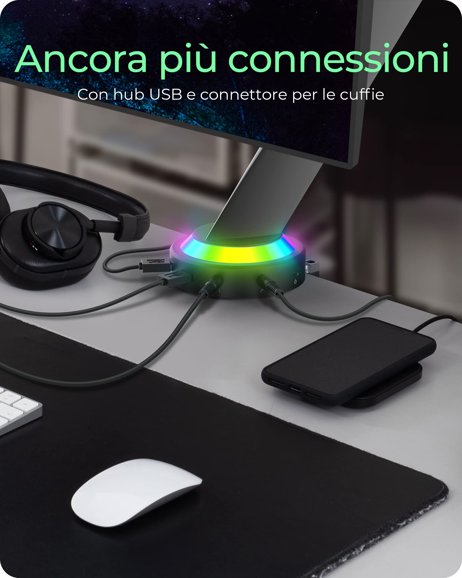 Uchwyt na monitor IB-MSG303BL-T do 32 cali z USB HUB iRGB i podÅ›wietleniem