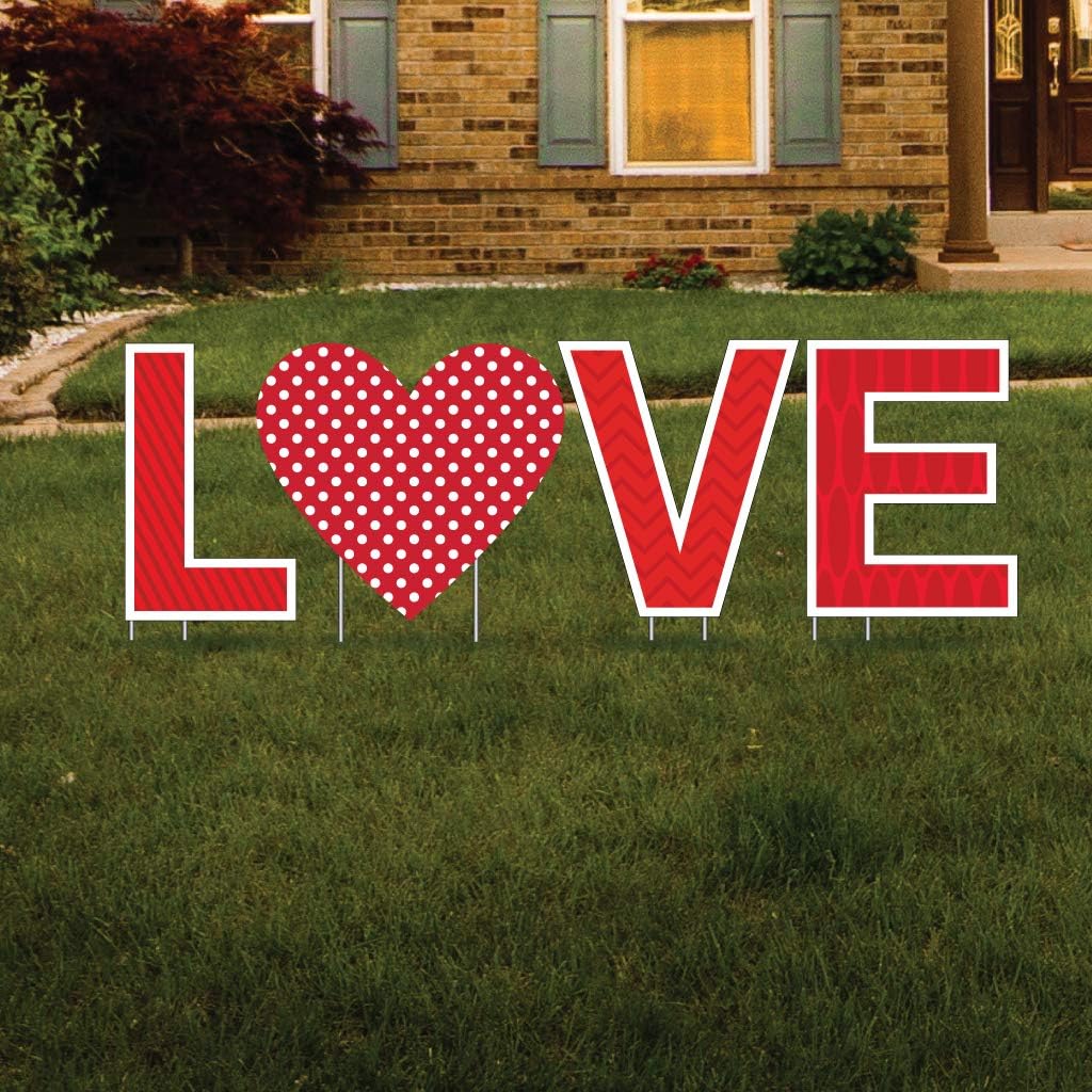 VictoryStore Valentine's Day Yard Decorations Love Yard Letters - 23.5"H, 4pcs Includes Metal Stakes 12749