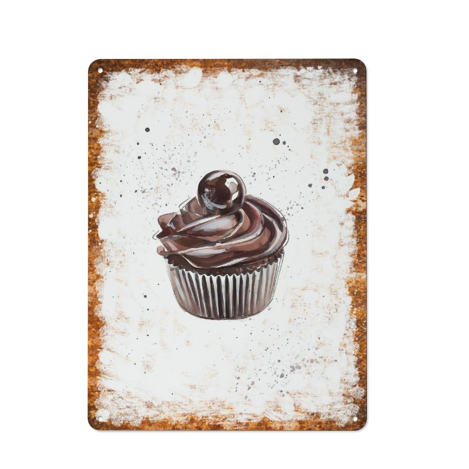 Metal Tin Sign Chocolate Cupcake Watercolor Pattern Vintage Rustic Wall Art Kitchen Bathroom Bedroom Living Room Cafe Farmhouse Entryway Office Garage Home Bar Laundry Room Porch Patio 8x12 Inch
