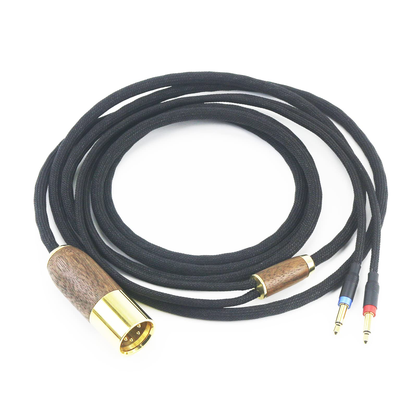 4-Pin XLR symmetrischer Stecker 6N OCC Kupfer versilbertes Kabel 4-Pin XLR symmetrisches Kabel kompatibel mit Denon AH-D7200 AH-D7100 AH-D9200 AH-D5200, für Focal Elear Kopfhörer Walnussholzgehäuse 3m