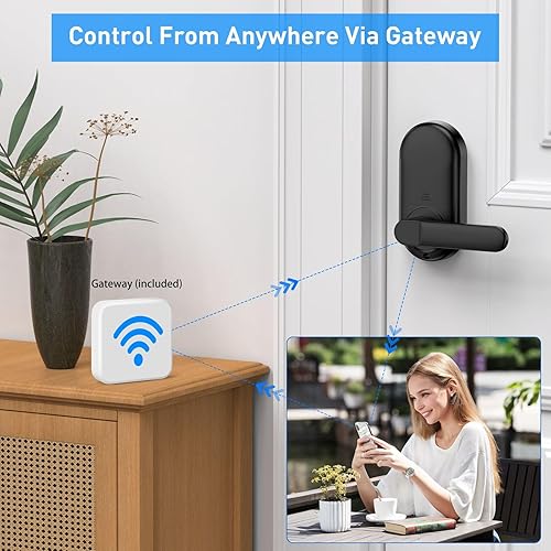 Miniatura 3 de Cerradura de puerta con teclado inteligente con asa, cerradura digital de entrada sin llave con timbre integrado para puerta delantera, dormitorio,