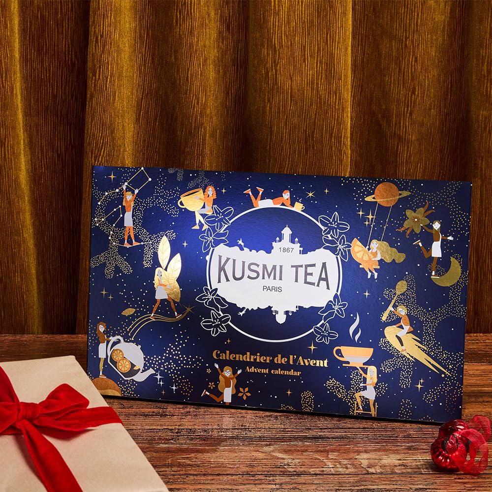 Kusmi Tea - Calendrier de l'Avent 2025 Bio - 24 Surprises - Thés Noirs, Verts, Blanc, Infusions - Idée Cadeau Femme et Homme - Cadeau Noël - Secret Santa