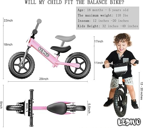 Miniatura 6 de Bicicleta de equilibrio para niños de 2 años, de 18 meses a 5 años, bicicleta de empuje de 12 pulgadas con placa personalizada (4 juegos de