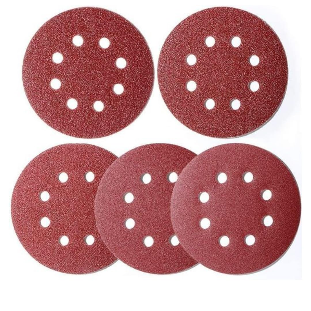 P120 125mm Sanding Disc 100 pcs | 8 Hole 5 Inch Round Sanding Discs | Sanding Pads for Random Orbital | Sanding sheet, Sandpaper for wood & Metal
