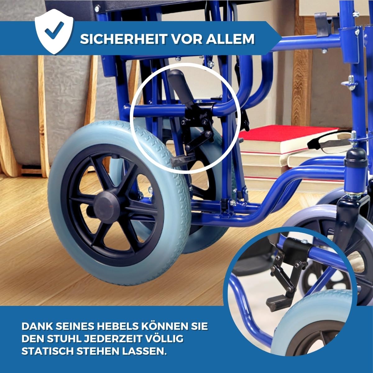 Mobiclinic®, Faltbarer rollstuhl, Maestranza, Feststellbremsen, 45 cm sitzhöhe, Abnehmbare fußstützen, Abklappbare und gepolsterte armlehnen, Kleine räder, Robust, Farbe schwarz