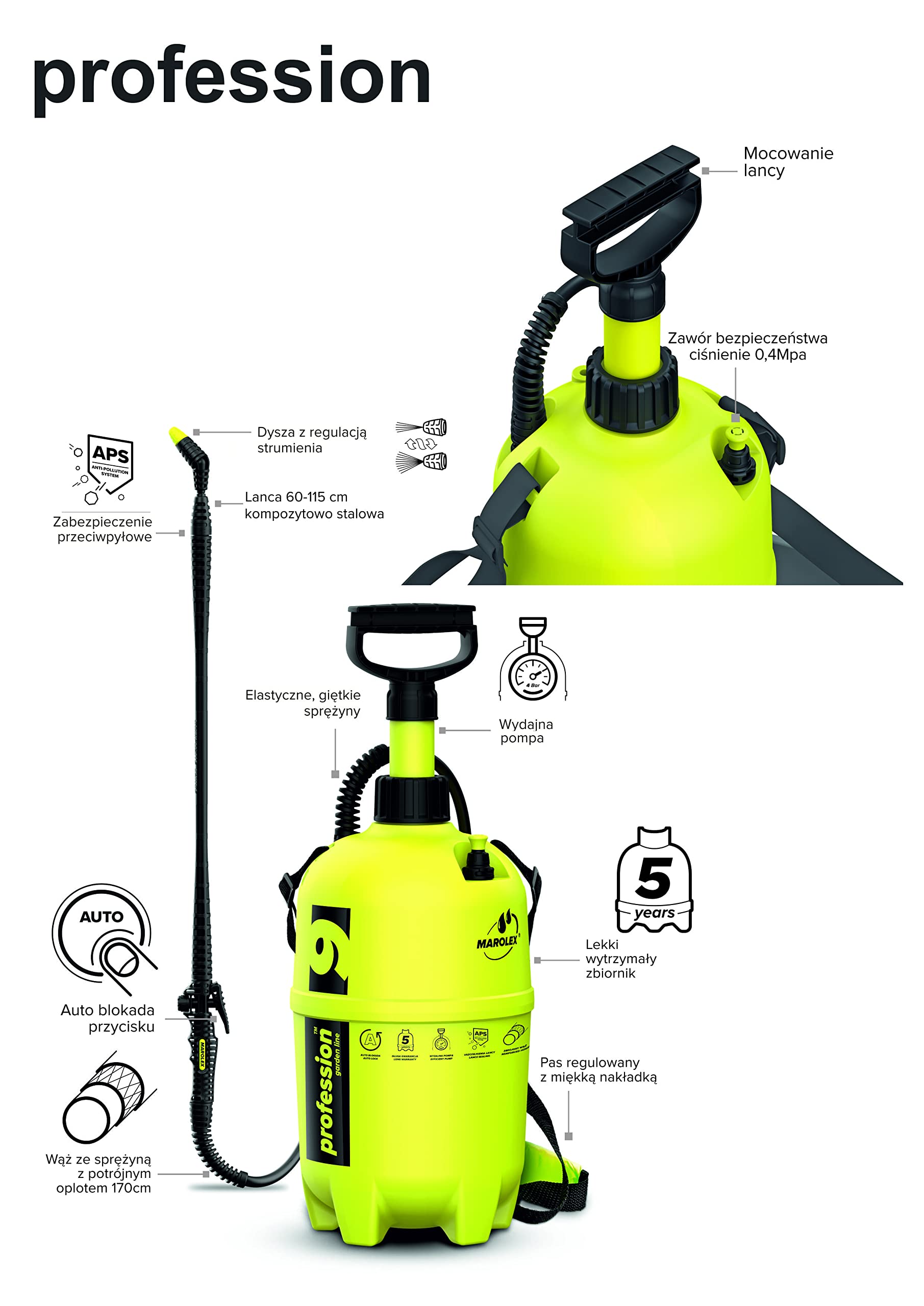 Marolex, Pulverizador manual profession 9 con lanza telescópica compuesta de aluminio 65-115 cm