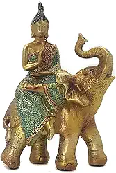 Buda Decorativo Sobre o Elefante Em Resina Sabedoria hindu meditação fortuna Reflexão zen monge - B169 (Buda 169B)