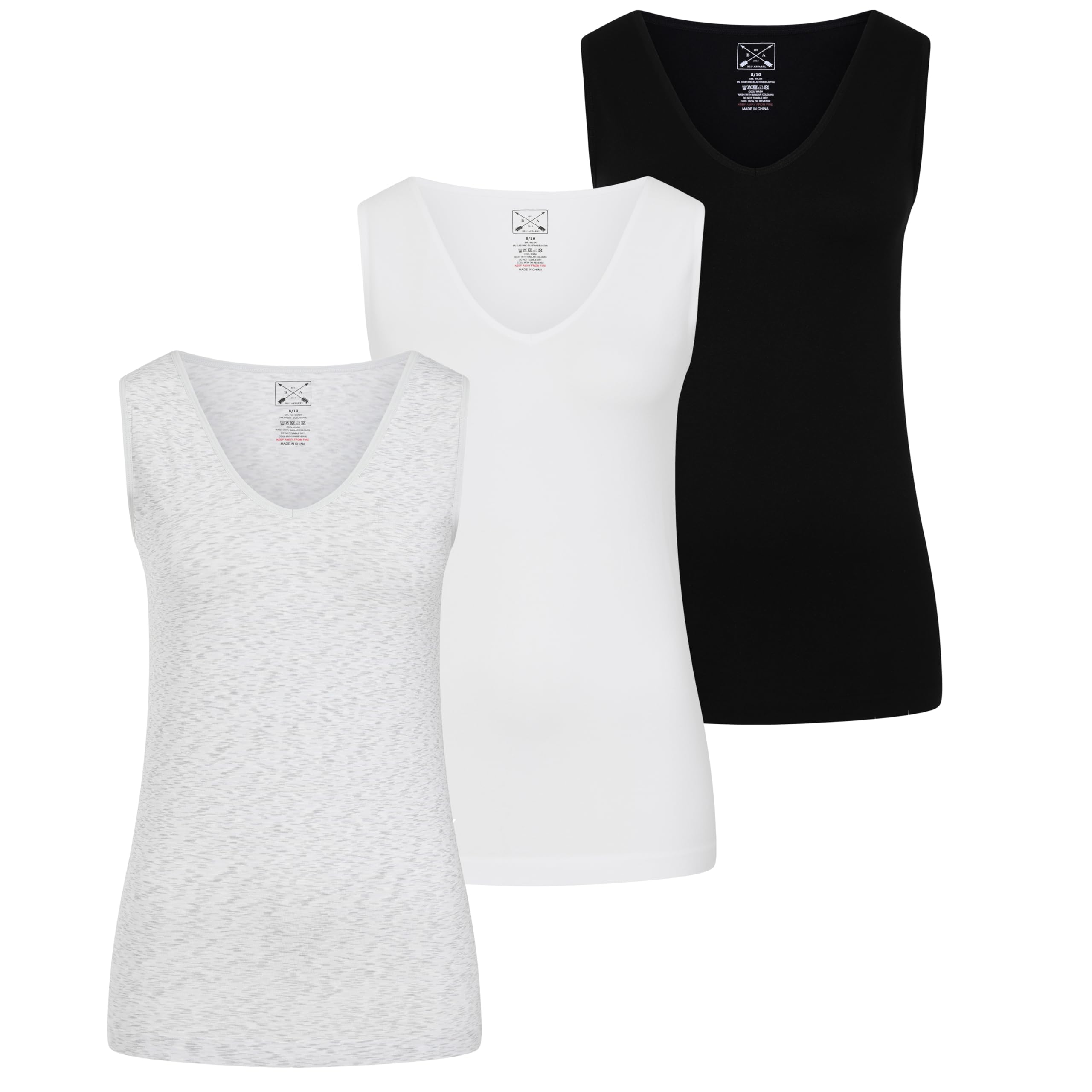 blu apparel 3 Pack Ultra Soft Tank Tops for Women Wide Straps Comfortable Seamless Casual Tank Tops for Women Size 8-22 Holiday Black White Grey-picture-1