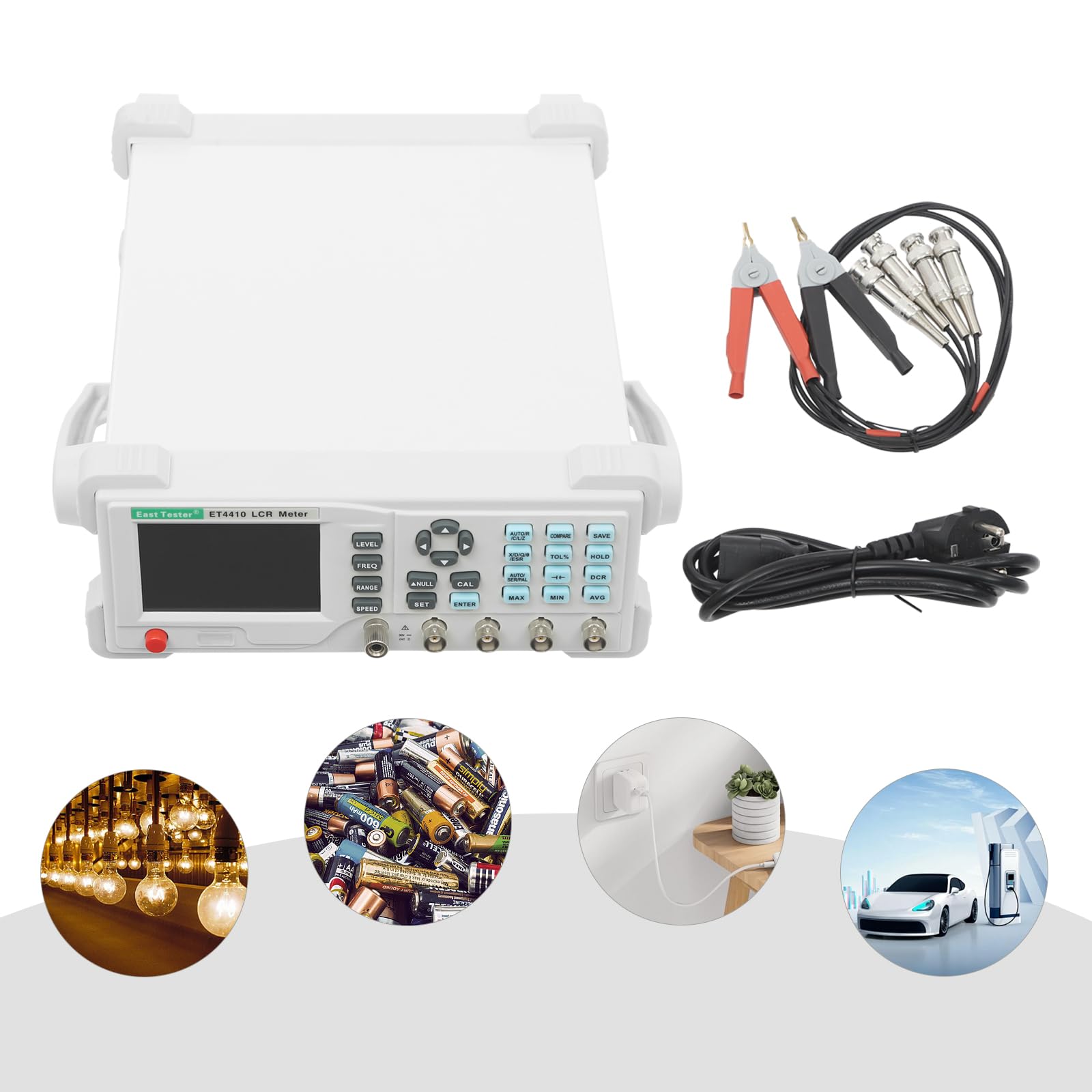 LCR Messgerät, 100W 3,5'' Kapazitätsmessgerät mit 2 Prüfklemmen und LCD-Display, Verstellbare Induktivitätsmessgerät für Elektronische Bauteile, Tester Tools