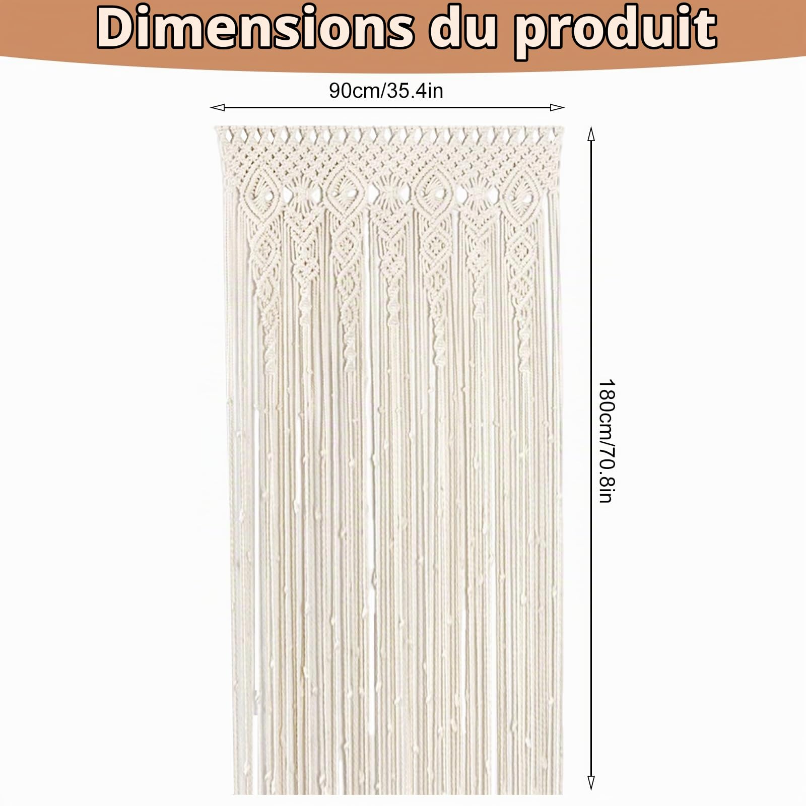 Rideau de porte en macramé, rideau de porte bohème, tapisserie en macramé tissé à la main, rideau à fils pour séparation de pièce, fond de mariage, décoration intérieure (90 x 180 cm)