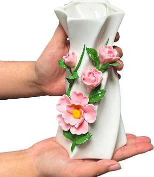 MTME Porcelain Figurine, vase with Flowers, Memorabilia, Wedding Gifts, Aesthetic Sculpture Home decor Pink Jasmine