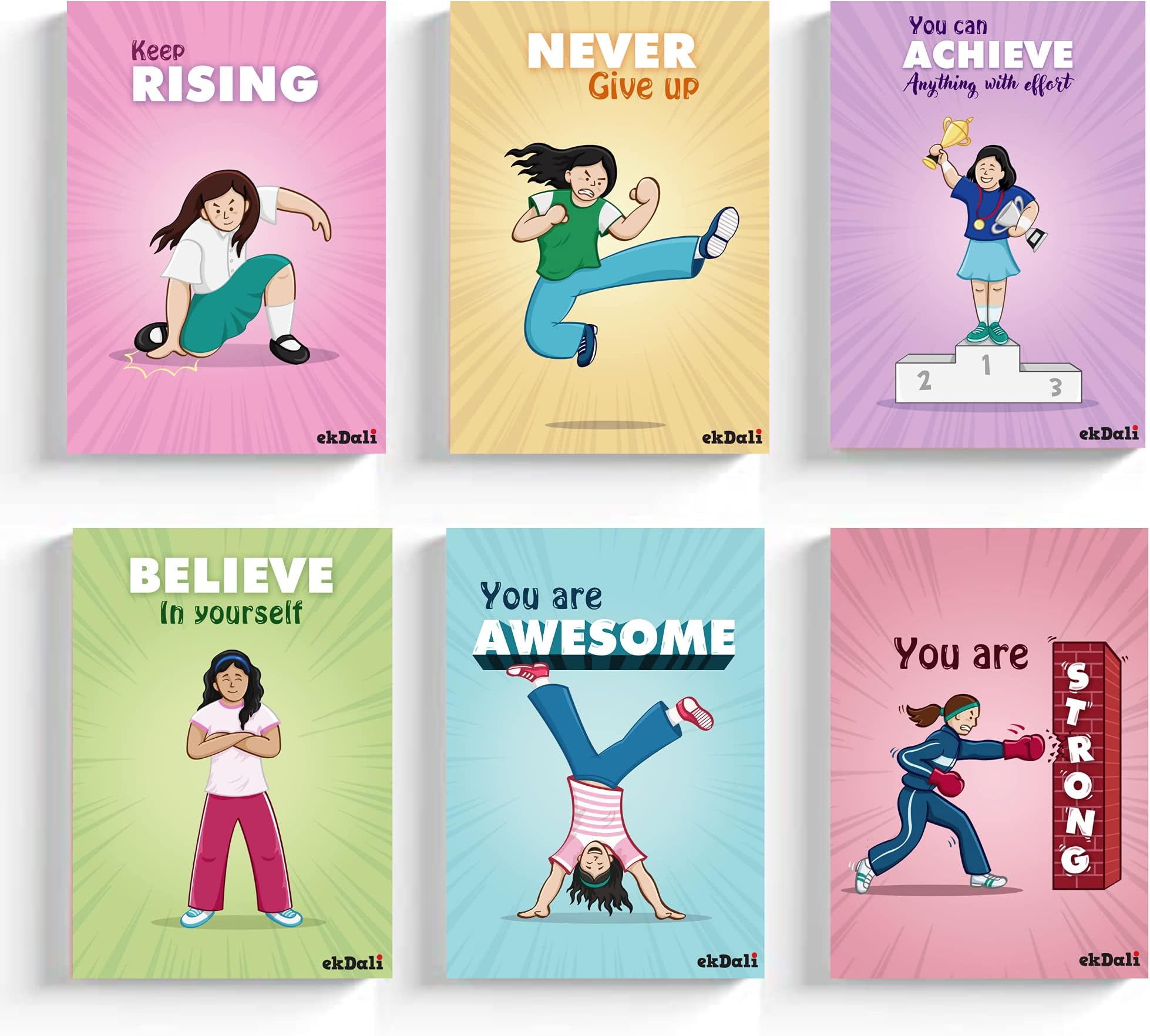 Ekdali Girls Room Decor, Strong Girl Wall Art, Posters for Girls Room, Kids Room Decor for Girls, Girls Wall Decor, Decorations for Girls Bedroom,6 Set 6x9 A5 size