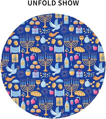 Miniatura 3 de Happy Hanukkah - Mantel redondo de festival judío de Hanukkah, mantel redondo, lavable, decorativo, para cocina, cena, fiesta, talla única