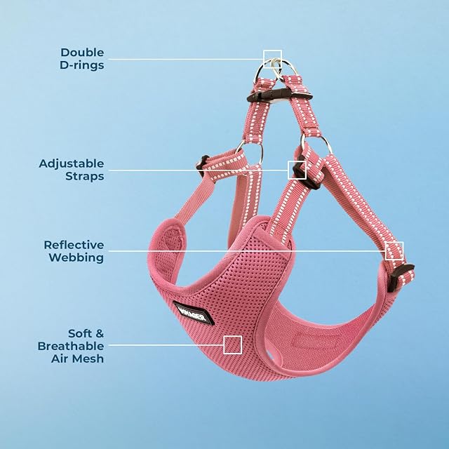 Foto 3 de 8 de Voyager de Best Pet Supplies - Arnés de Malla Totalmente Ajustable con Ribete Reflectante 3M, Color Rosa…