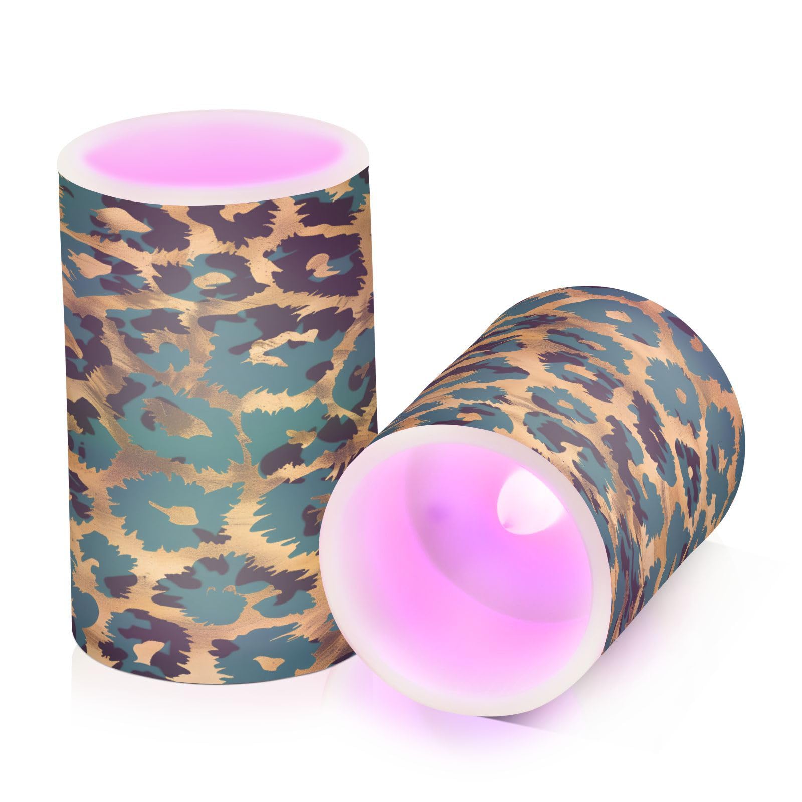 Leopard Print Skin Animal Flickering Flameless Candles Battery Operated with Remote Timer,Tea Light Candles LED Pillar Votive Candles set of 2 for Outdoor Indoor Decorations