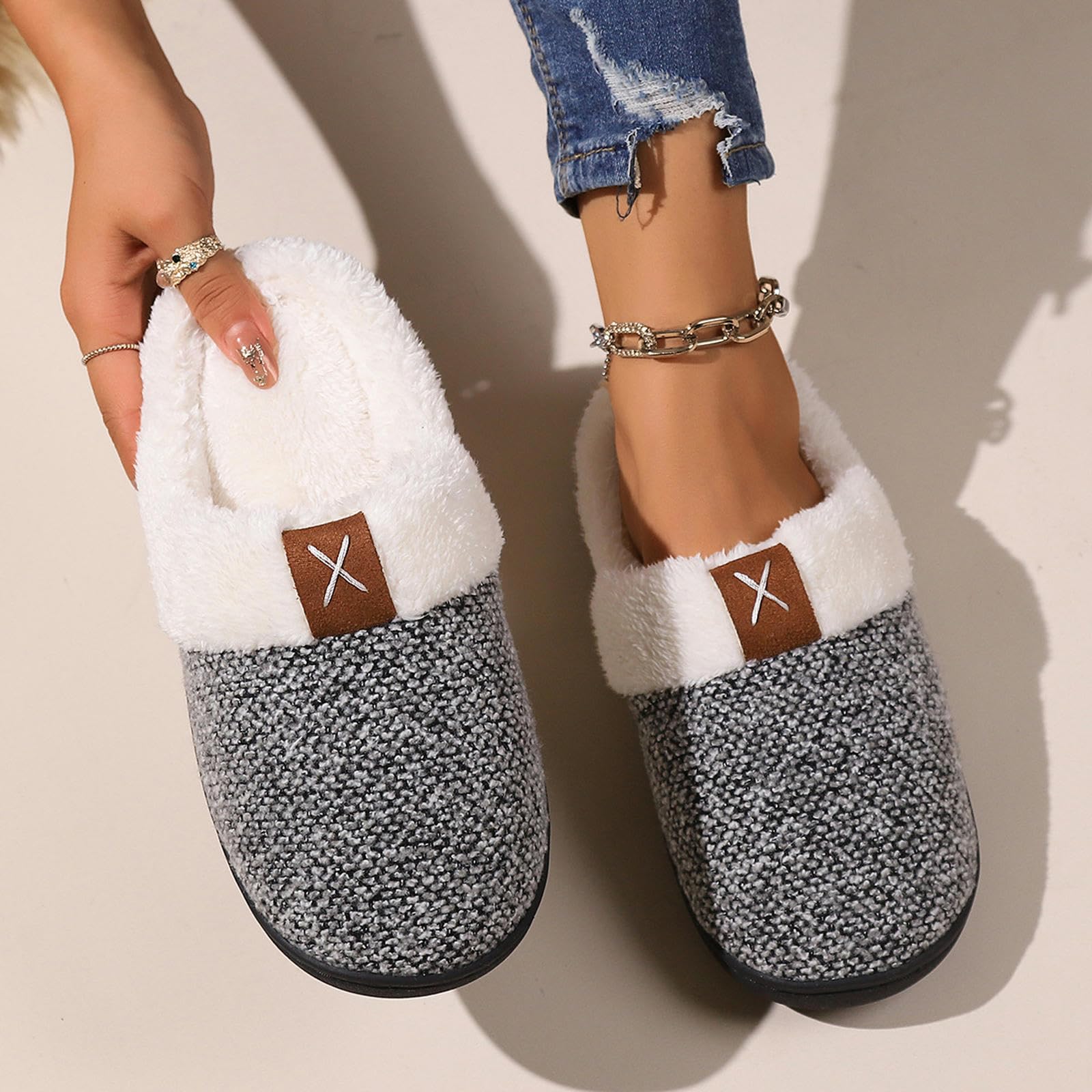 Pantofole Slifori di Peluche Autunno E Inverno Casa Inverno Pantofole di Cotone Interni Caldi Slifori di Peluche-claret-44 45