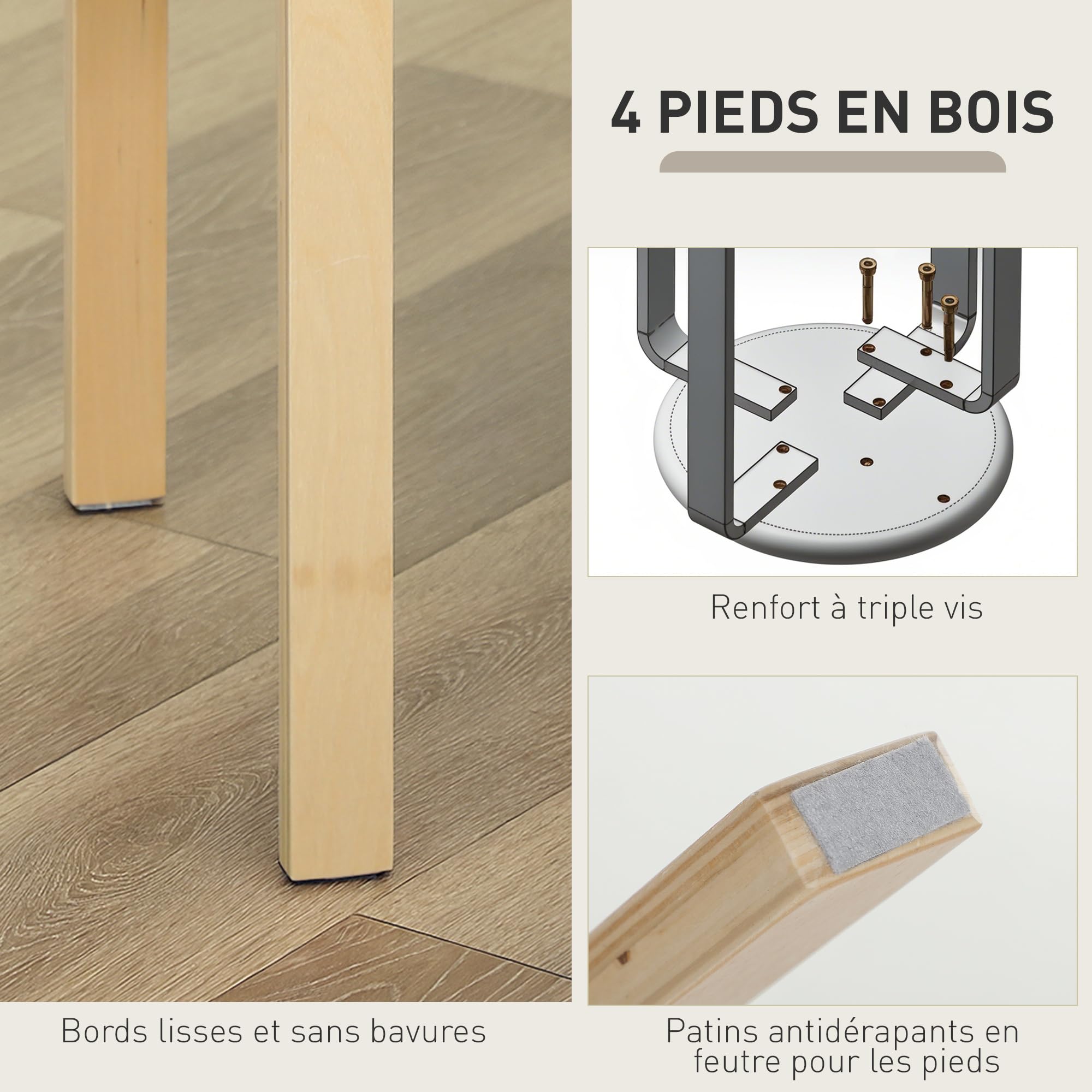 HOMCOM Ensemble de 4 Tabourets Empilables Modernes, Tabourets Ronds sans Dossier, Assise Rembourrée, 40 x 40 x 45 cm, Kaki