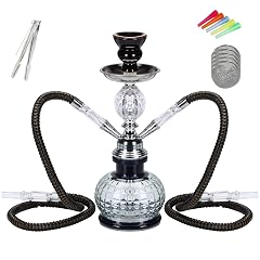 Hookah 2 Hose Complete Set Silicone Tube Ceramic Bowl Hookah Smoking Glass Shisha with Heat Management System Black