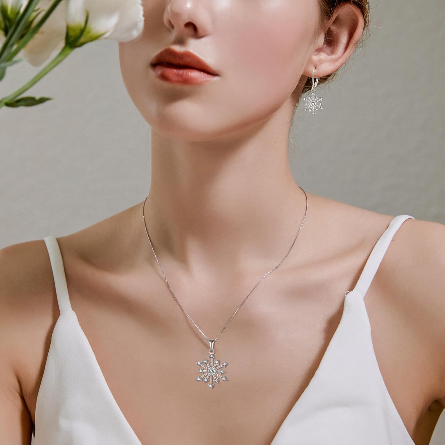 Snowflake Dangle Drop Leveback Earrings for Women 925 Sterling Silver 5A Cubic Zirconia Birthstone Hypoallergenic Earrings Jewelry Winter Christmas Birthday Gifts for Her - Image 3