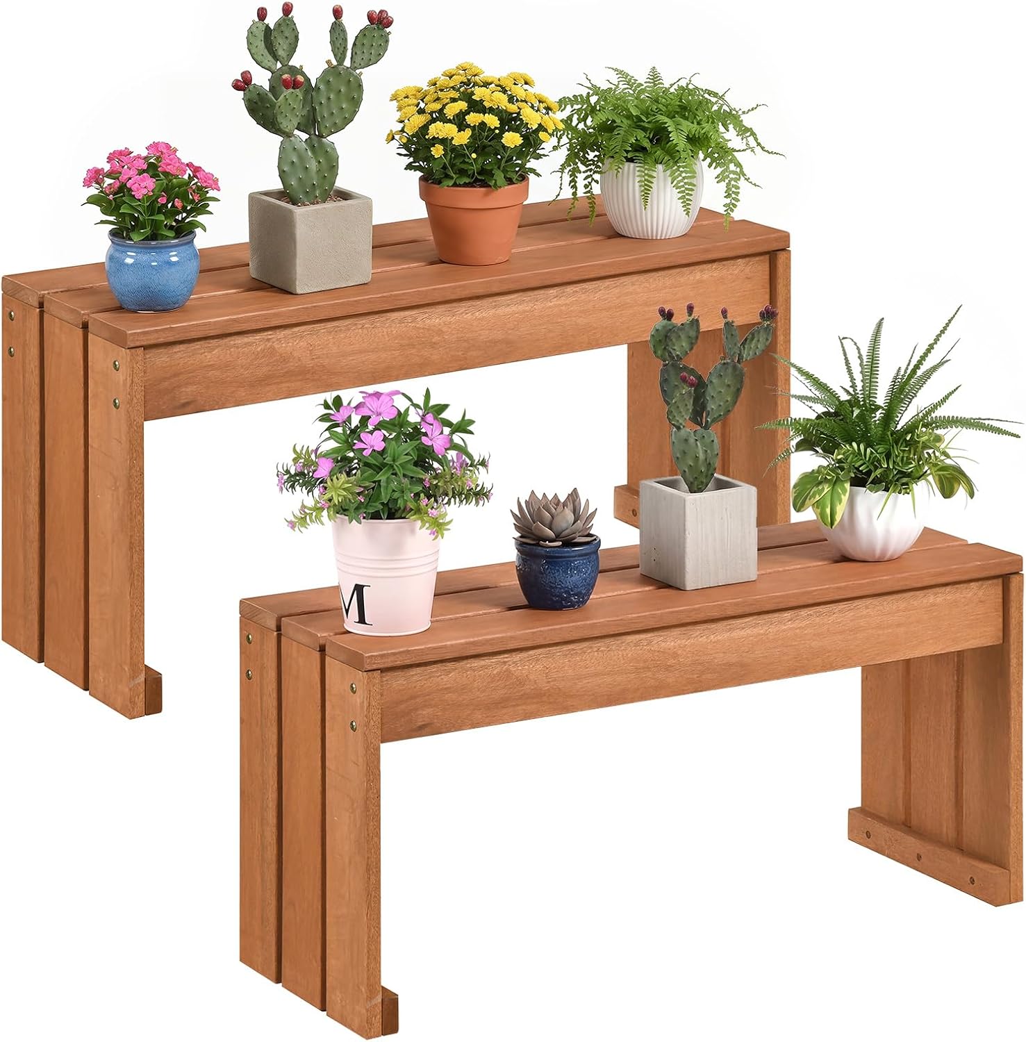 Tangkula Wooden Plant Stand with Slatted Top, Flower Pot Holder