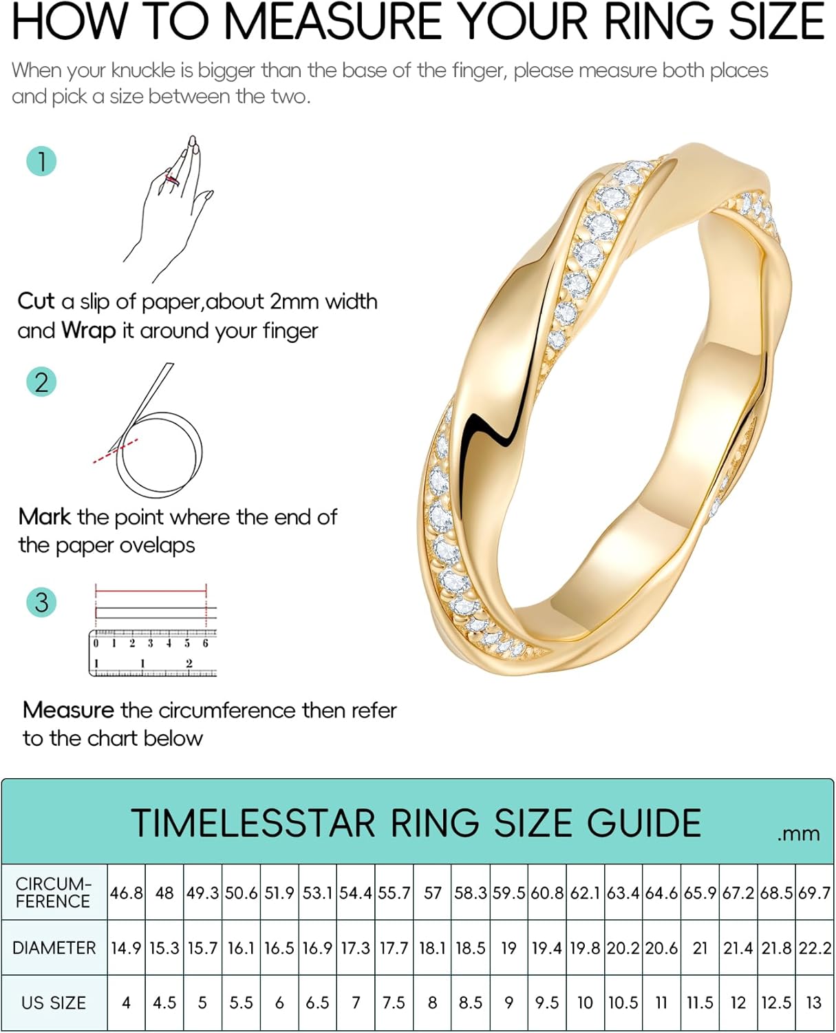Stackable Rings for Women Wedding with Premium Moissanite|D Color VVS1 Clarity 3EX Cut|14K Gold Plated S925 Sterling Silver Non Tarnish - Image 7