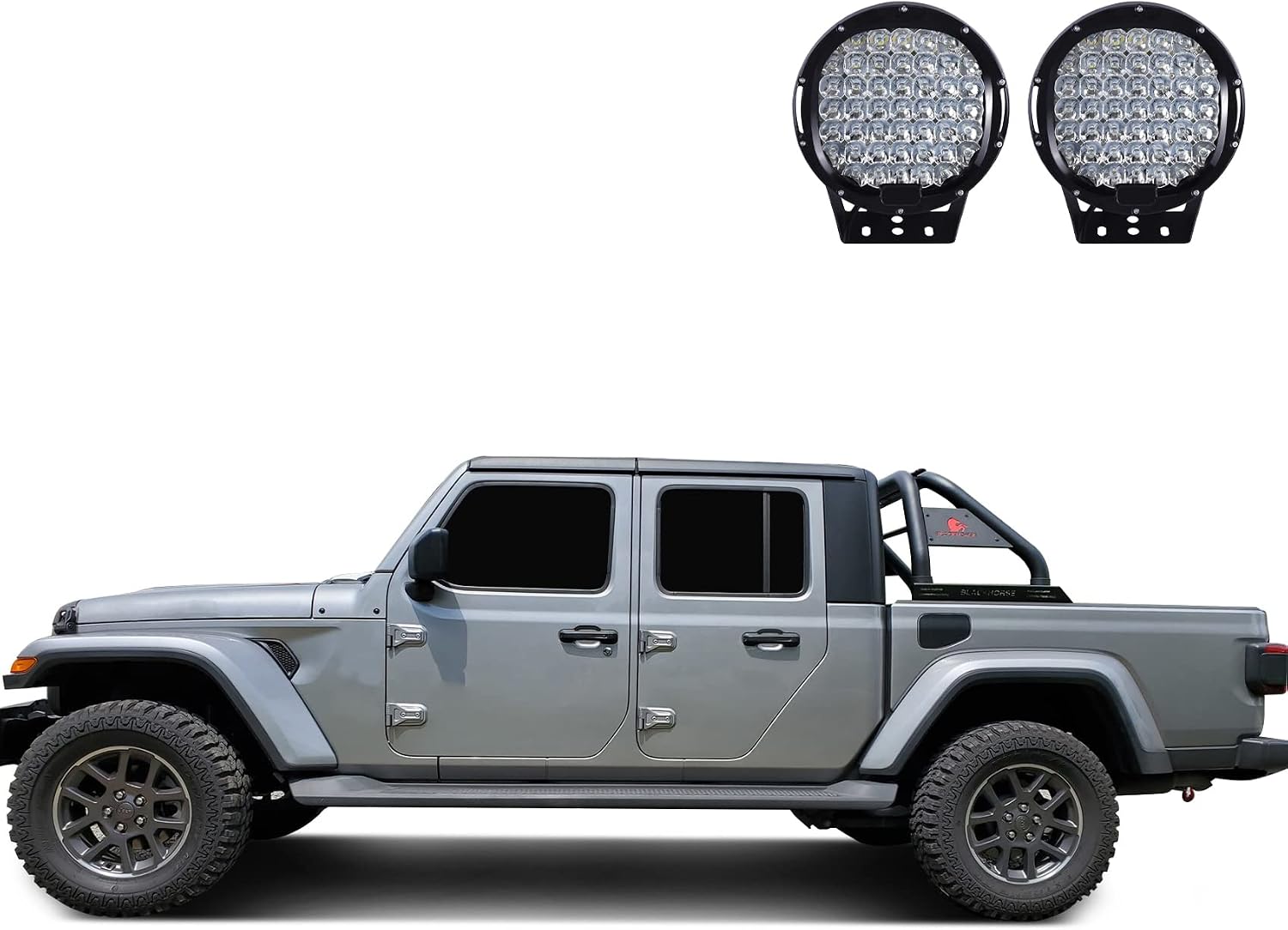 Black Horse Classic Roll Bar Incl.Set of 9 Black Round LED Light Compatible with 2020-2026 Jeep Gladiator-RB09BK-PL69B