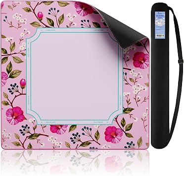 Anti Slip Mahjong Mat for Table 32.4" x 32.4" - Noise Reduction Rubber Base Game Mat with Carrying Bag, Waterproof Portable Table Cover for Poker/Cards/Board Games/Tile Games-Pink