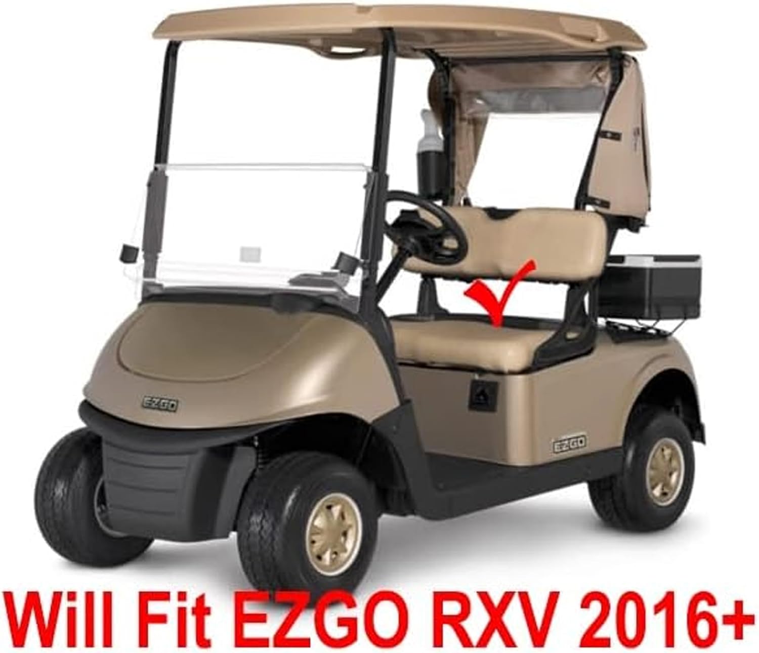 Huskey 4PCS Golf Cart Front/Rear Seat Covers for EZGO RXV 2008+ Gas and Electric Models Custom Fit Black Pleated Insert Panel and Black Piping, Marine Grade Vinyl, Staple On Design
