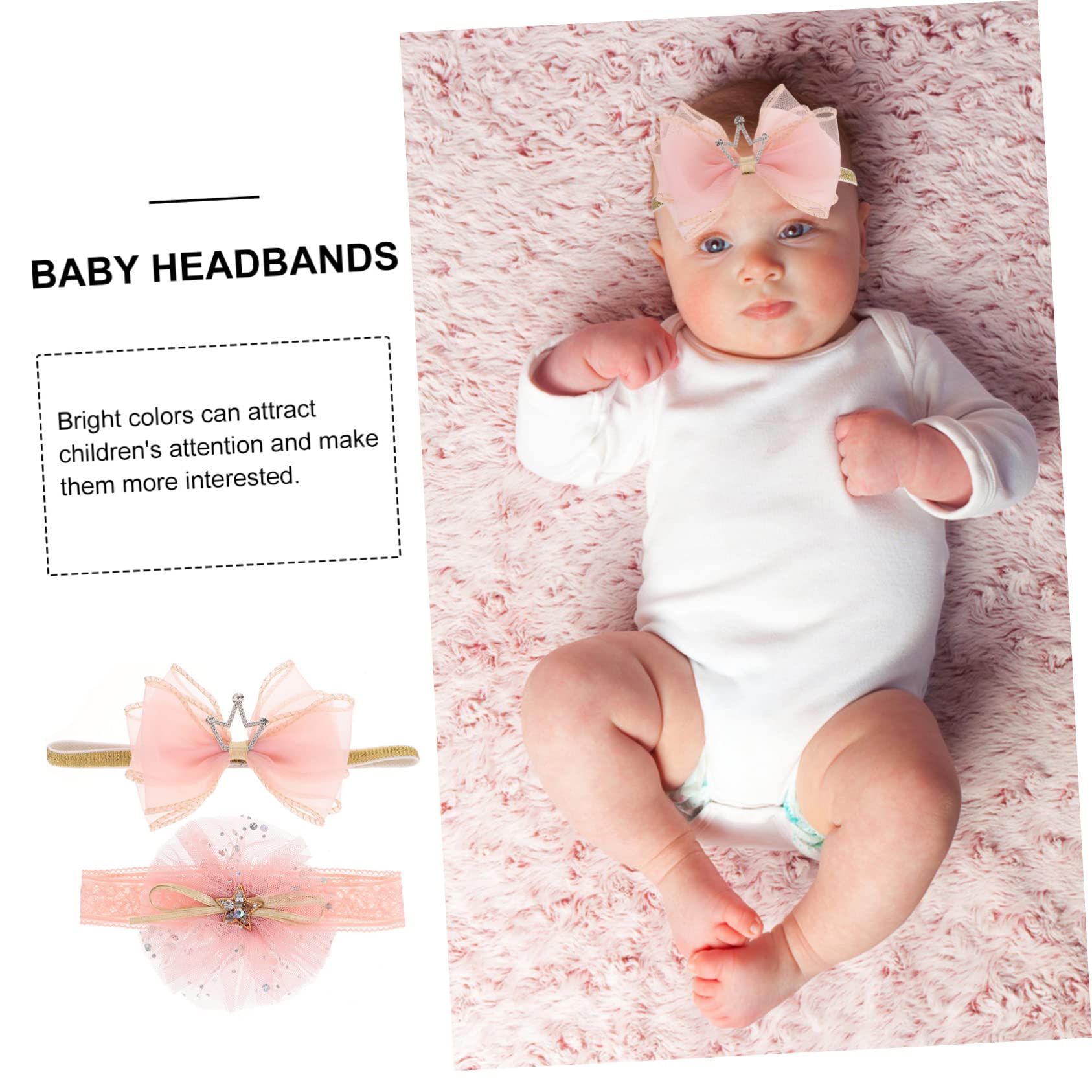 8pezzi Fascia Per Neonata Coroncina Accessorio Fotografico Per Battesimi e Speciali e