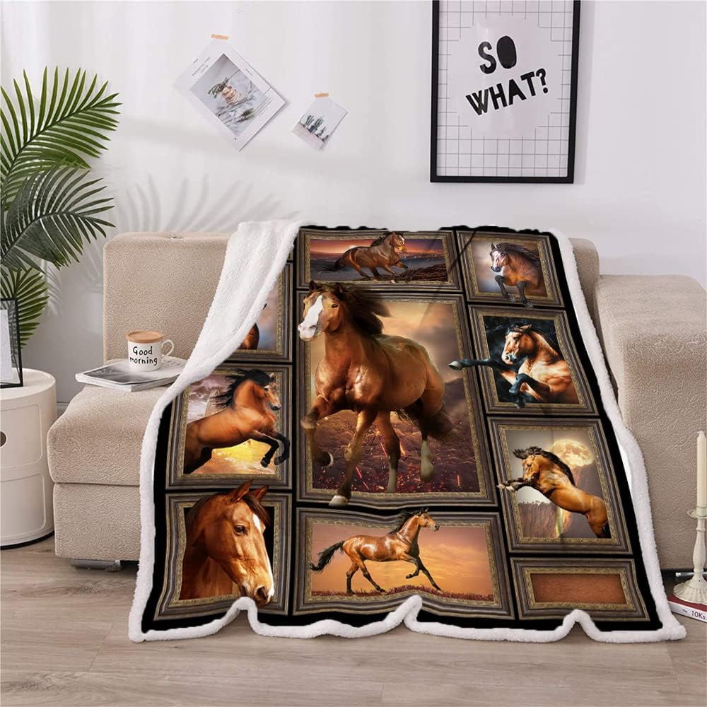 Horse Print Throw Blanket - Cozy Warm Comfy Fluffy for Bed Couch Living Room Decor - 60"x80" Western Horse Blanket for Girls