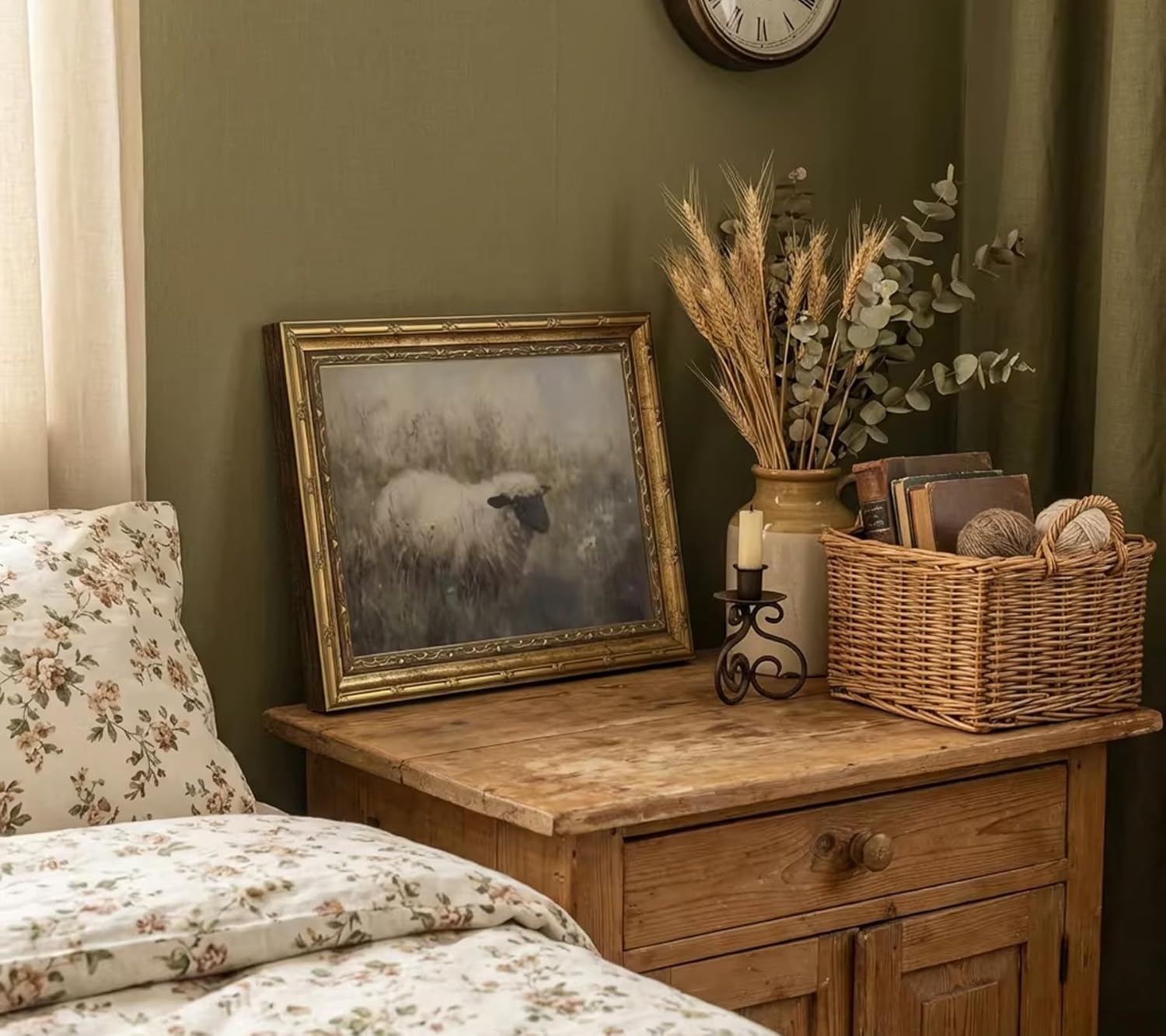 Vintage Gold Frame Moody Sheep Canvas Wall Art Rustic Cottagecore Sheep Wall Decor Farmhouse Animal Poster Print Artwork for Bedroom Living Room Home Decoration 12x16in