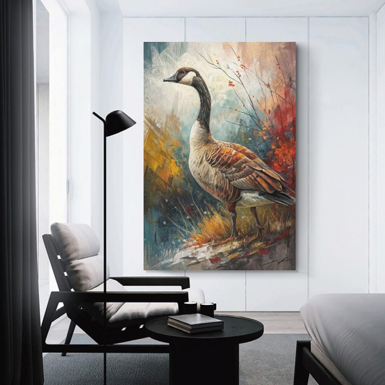 Junmoney Goose Portrait in Autumnal Setting Canvas Art Print 20x30inch(50x75cm), for Bedroom Decor, Cosy Corners Or Studios, An Easy Wall Refresh for Bedrooms