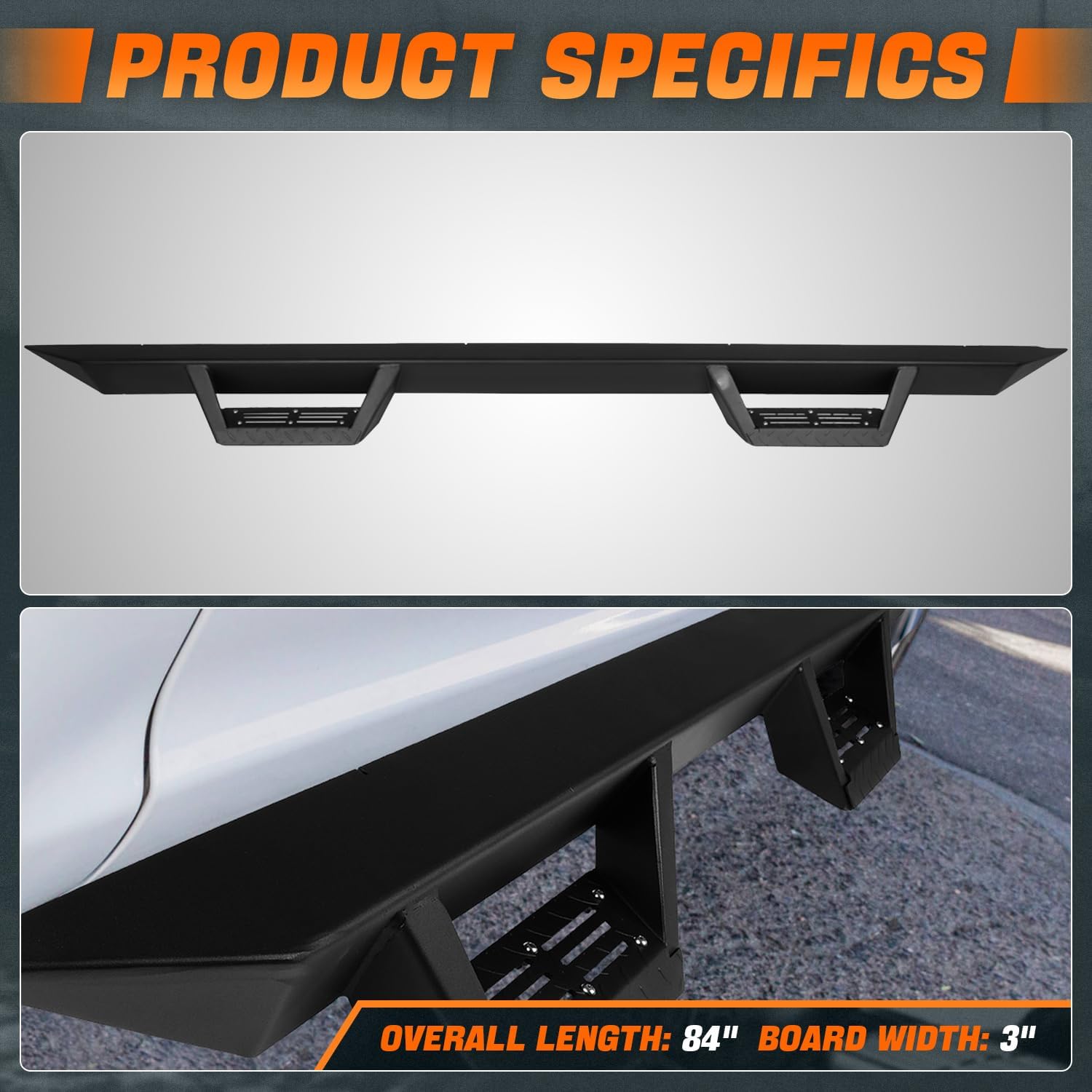 3 in. OD Aluminum Drop Step Nerf Bars Compatible with 19-20 Ram 1500 Crew Cab CAAP-STEPS022-G222