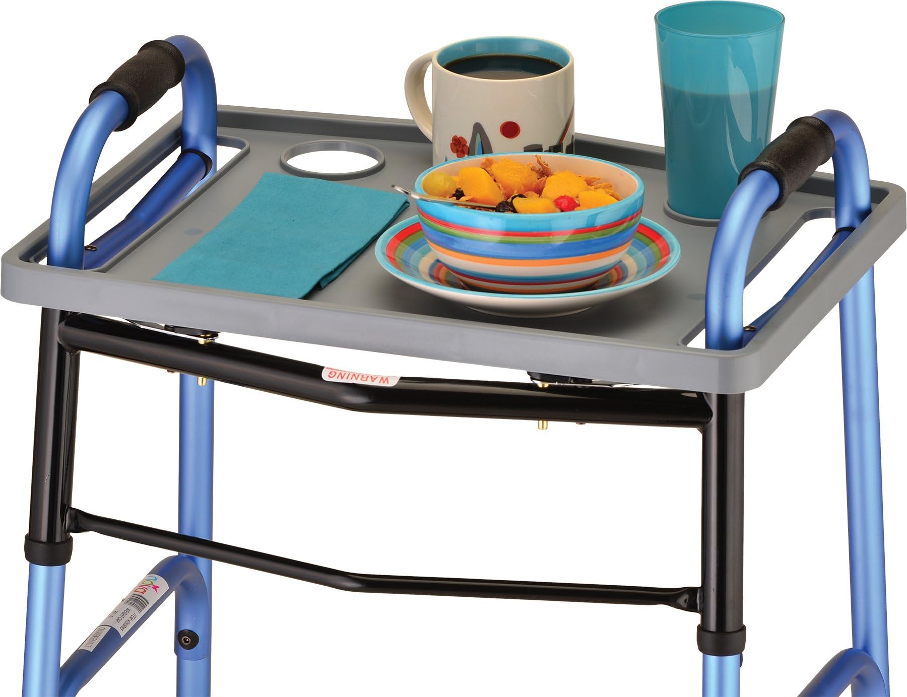 NOVA Medical Products Walker Tray, Food Tray with 2 Cup Holders for Folding Walker, Fits on Most Folding Walkers, 1 Count (Pack of 1)