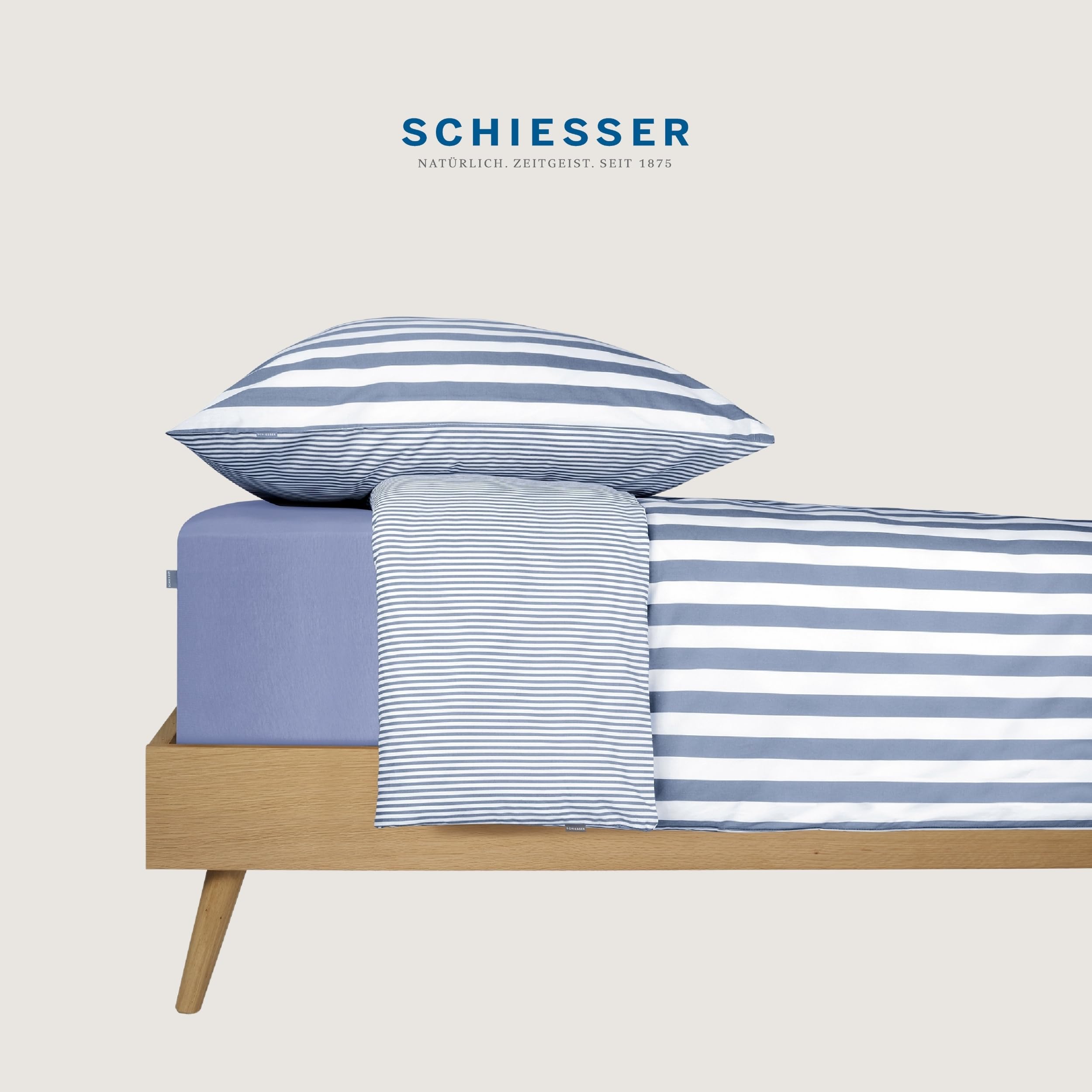 Bettwäsche 155x220 cm | 100% Baumwolle | Hellblau | Gestreift | 2-teilig | SCHIESSER | Renforcé | 155x220 cm + 80x80 cm | angenehm weich & glatt | pflegeleicht & atmungsaktiv | OEKO-TEX® MADE IN GREEN