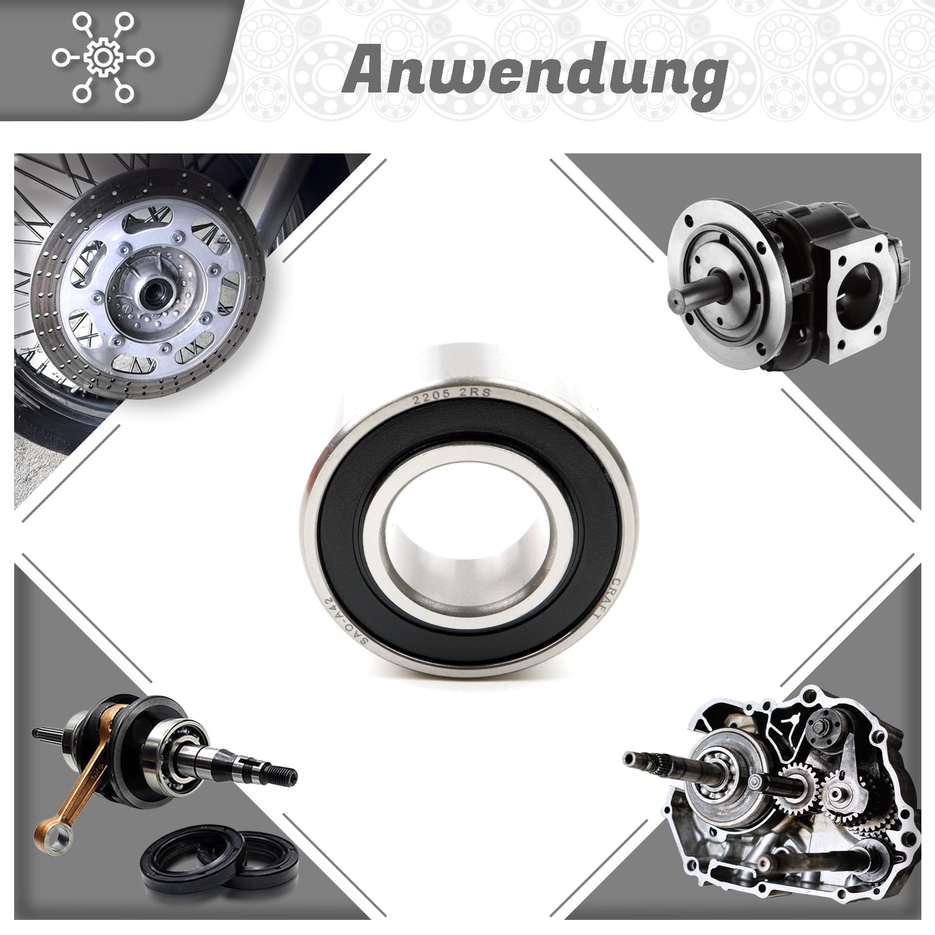 Pendelkugellager 2205 2RS 25x52x18mm, DIN 630, hohe Belastbarkeit, langlebige selbsthaltende Pendelkugellager, geringe Reibung, ideal für Förderanlagen, Industriemotoren