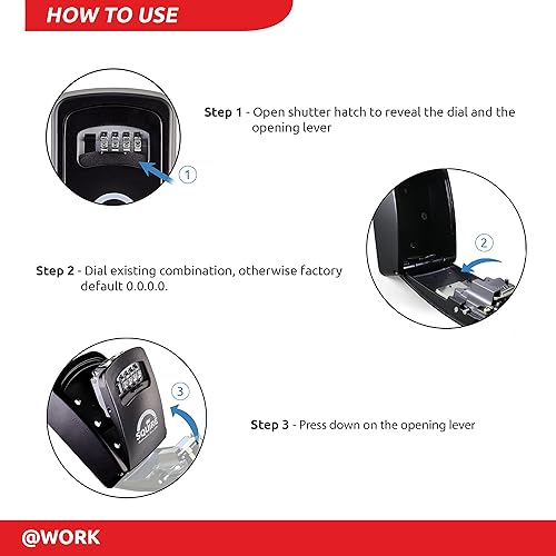 Miniatura 6 de Squire Caja fuerte para llaves, cerradura de combinación de 4 ruedas, caja fuerte para llaves montada en la pared, cuerpo de aleación fundido a
