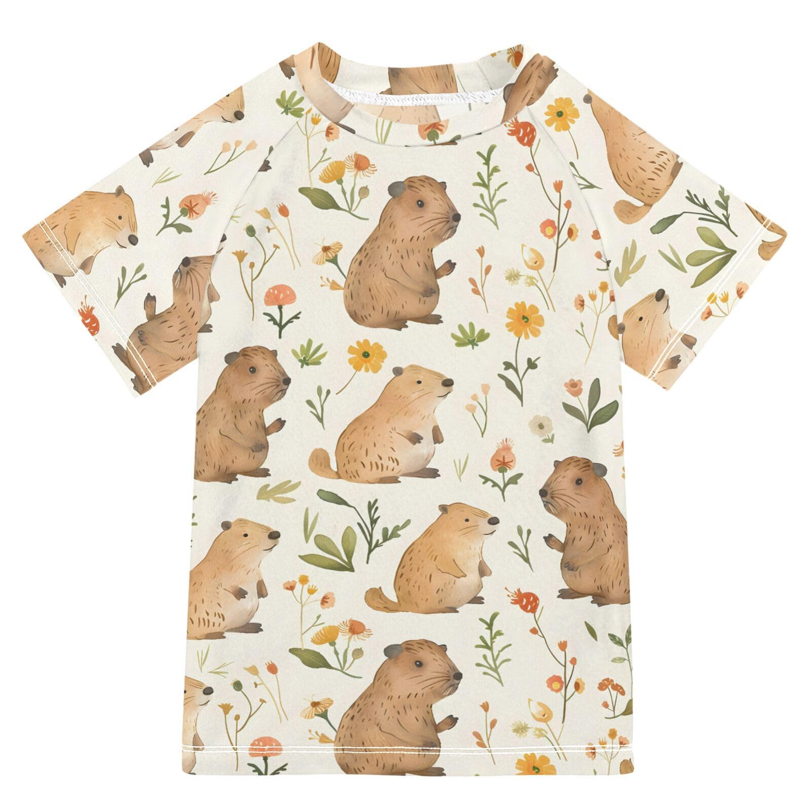 Boys Rash Guard Short Sleeve Swim Shirts for Boys Capybaras Print Sun Protection 7-8T