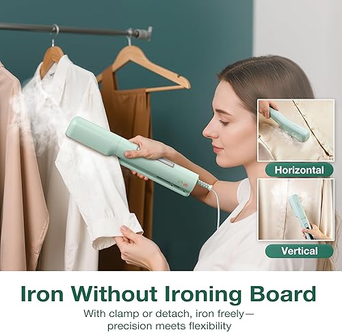 Miniatura 5 de Newbealer Plancha de vapor de viaje con abrazadera 3 en 1 con voltaje global, vaporizador de ropa de 100-240 V, planchado en seco y 2 niveles de