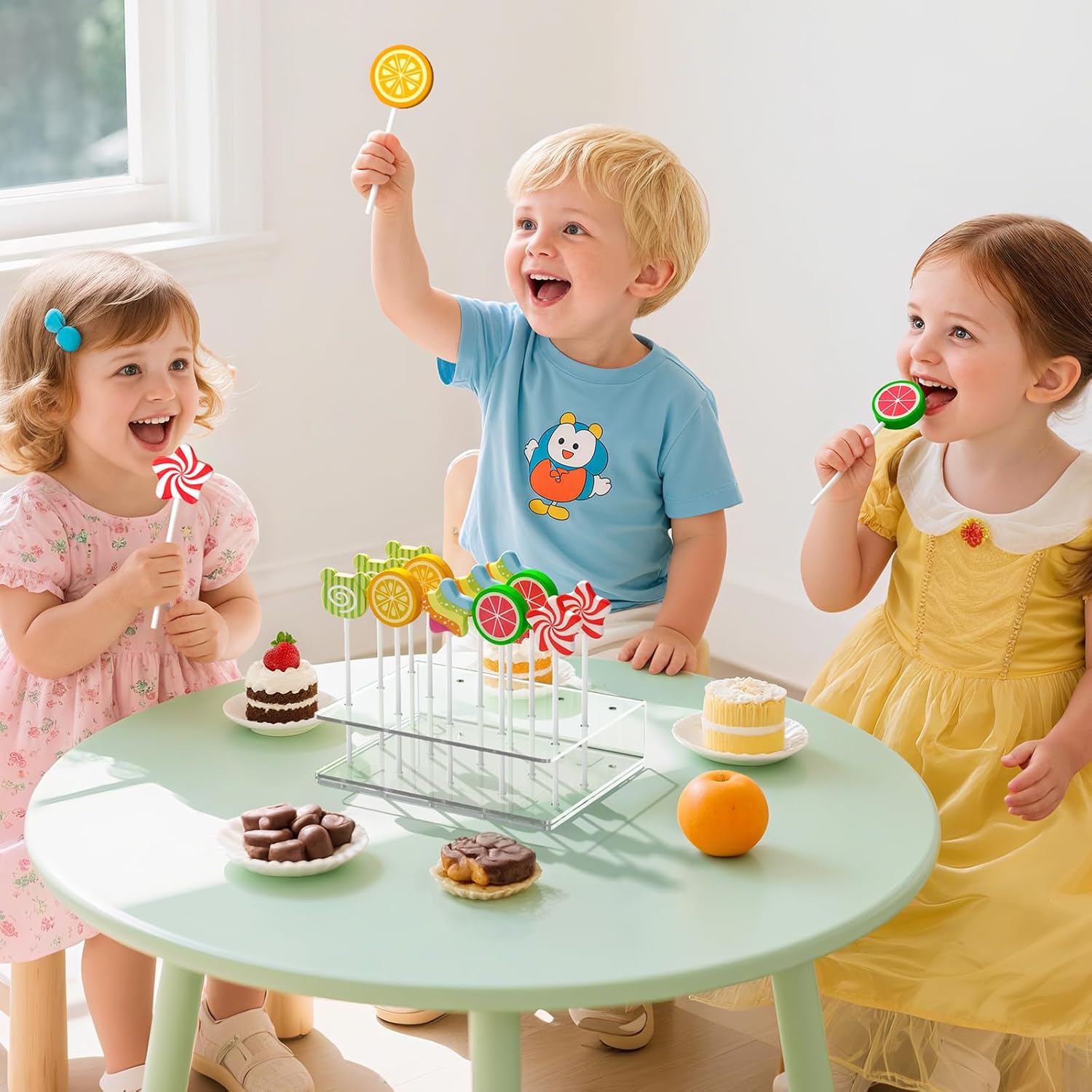 2 Pack Cake Pop Stand with Sticks Kit, Acrylic Cake Pop Display Holder with Base, Clear Lollipop Stand, 15 Holes Candy Pop Holder with 100 Pcs Sticks, 100 Pcs Clear Wrappers, 100 Pcs Gold Twist Ties - Image 6