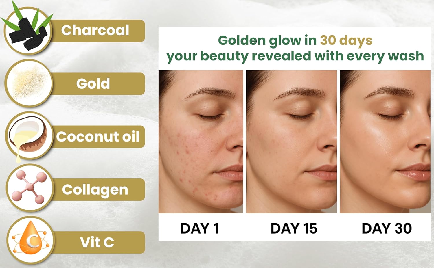 M T ELSORADY Premium 2X African Black Soap with 24K Gold Collagen Vitamin C Natural Handmade Charcoal Bar for Deep Cleansing Brightening Acne Control Face & Body 100% Egyptian - Image 3