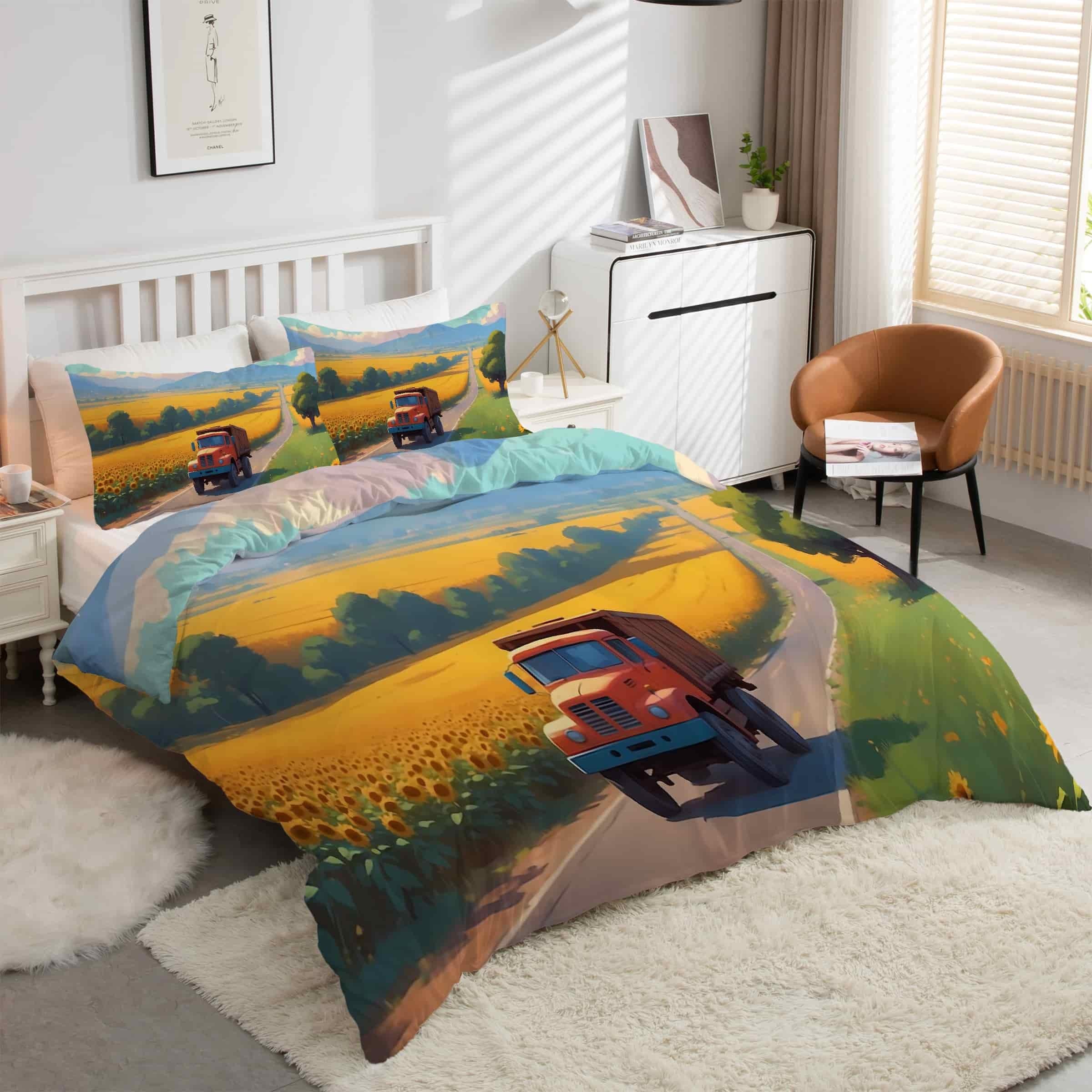 Housse Couette en Microfibre Douce 220x240 pour Lit Champ de Fleurs
