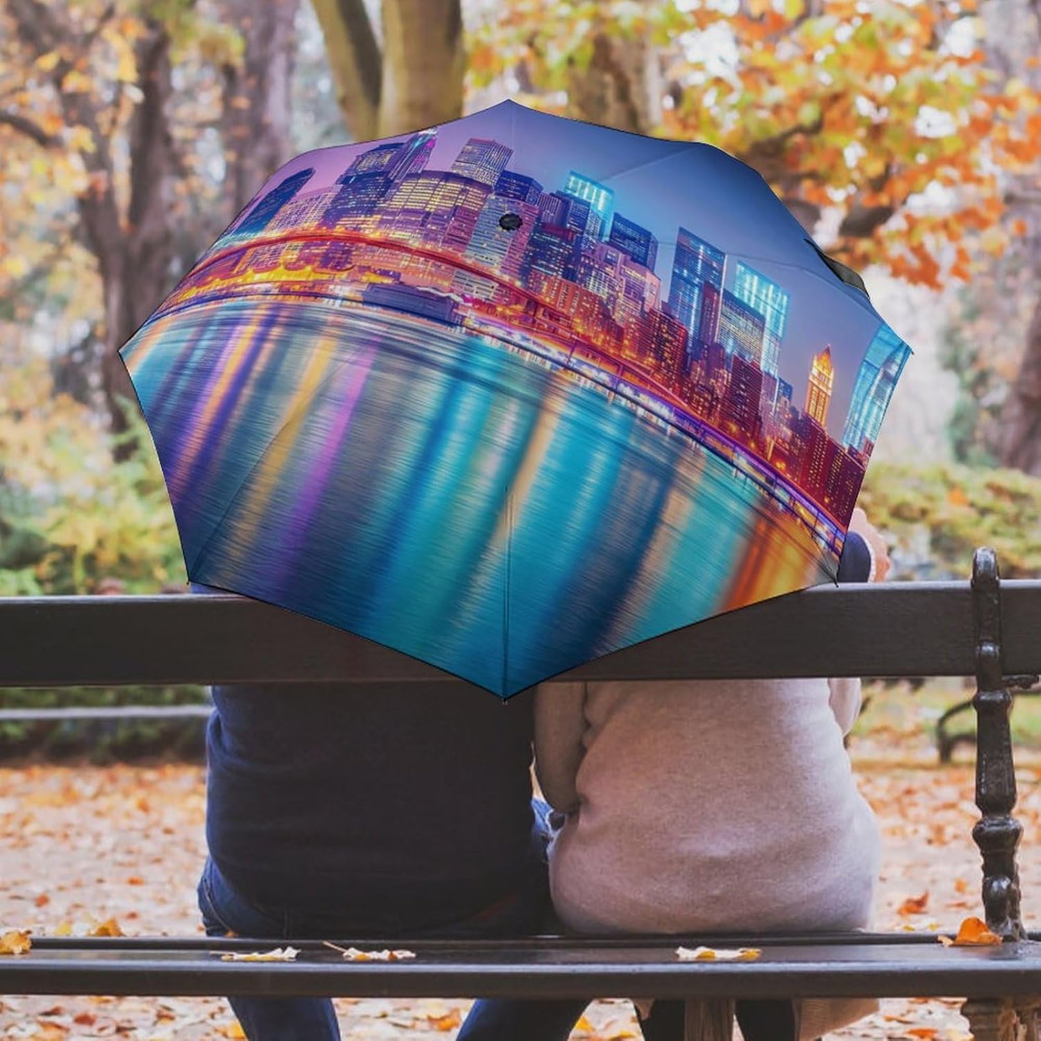 New York City Night Skyline Travel 3 Fold Automatic Umbrella Lightweight Compact Manual Umbrellas for Rain Sun