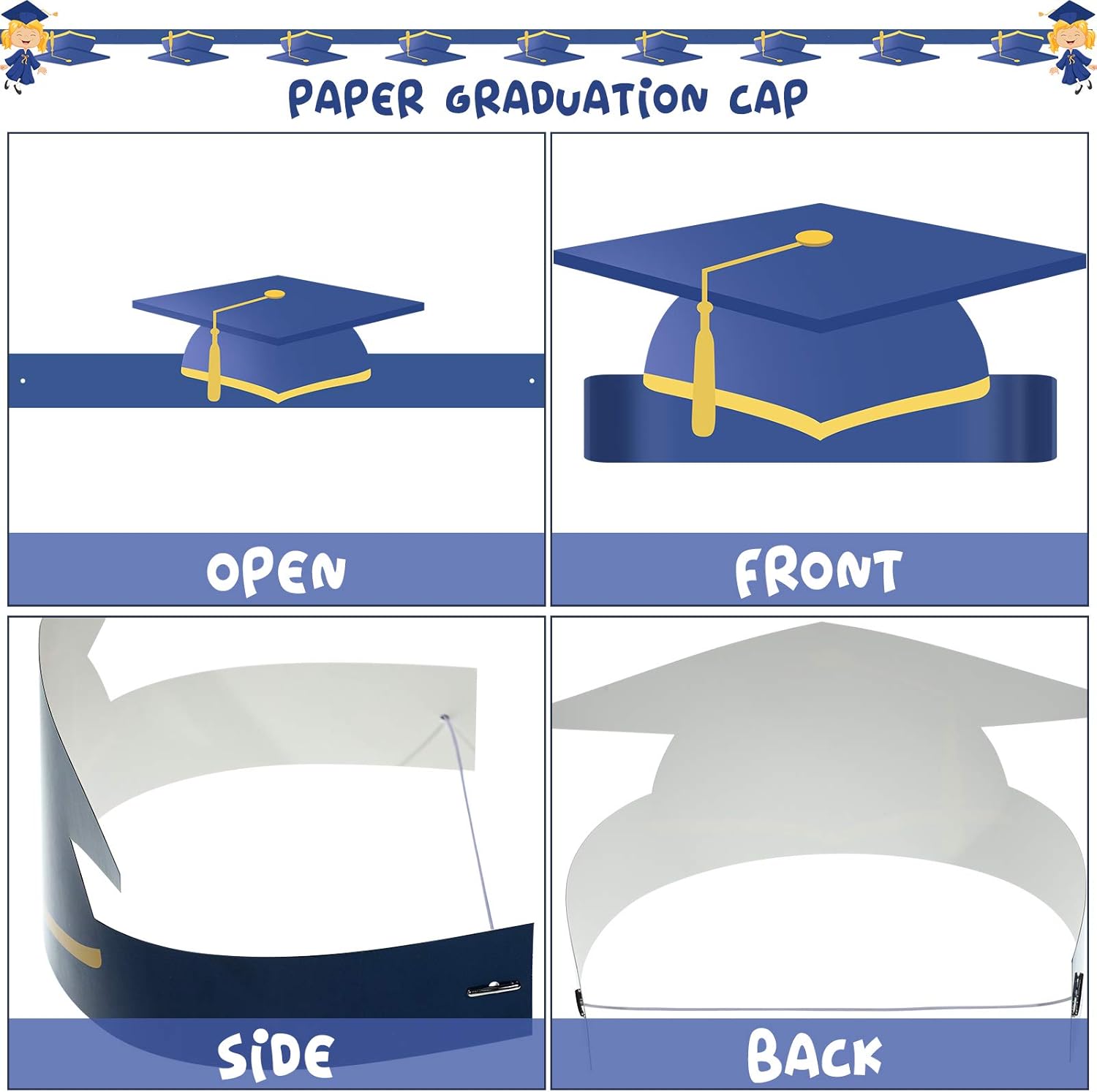 Tenare 40 Pieces Paper Graduation Crown for Kids, Adjustable Paper Hats - Image 4