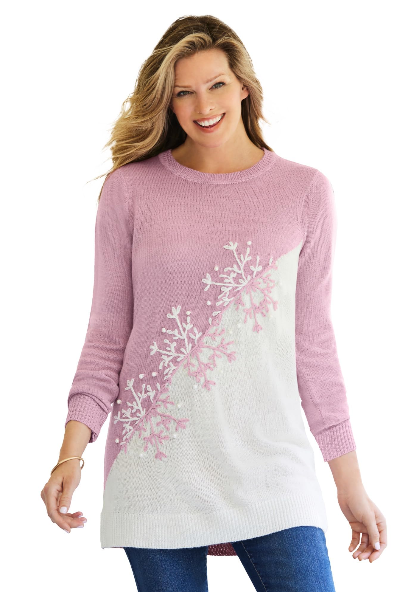 Woman Within Plus Size Holiday Snowflake Jacquard Sweater